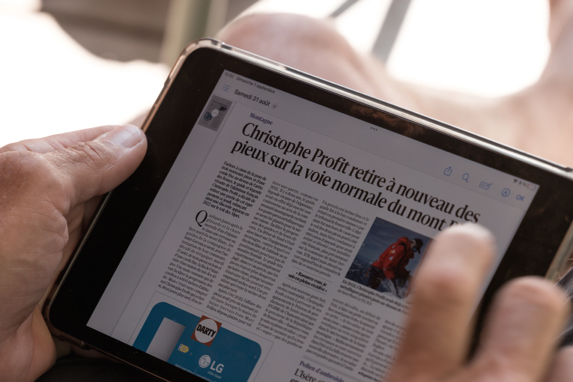 iPad article Christophe Profit retrait pieux Mont-Blanc