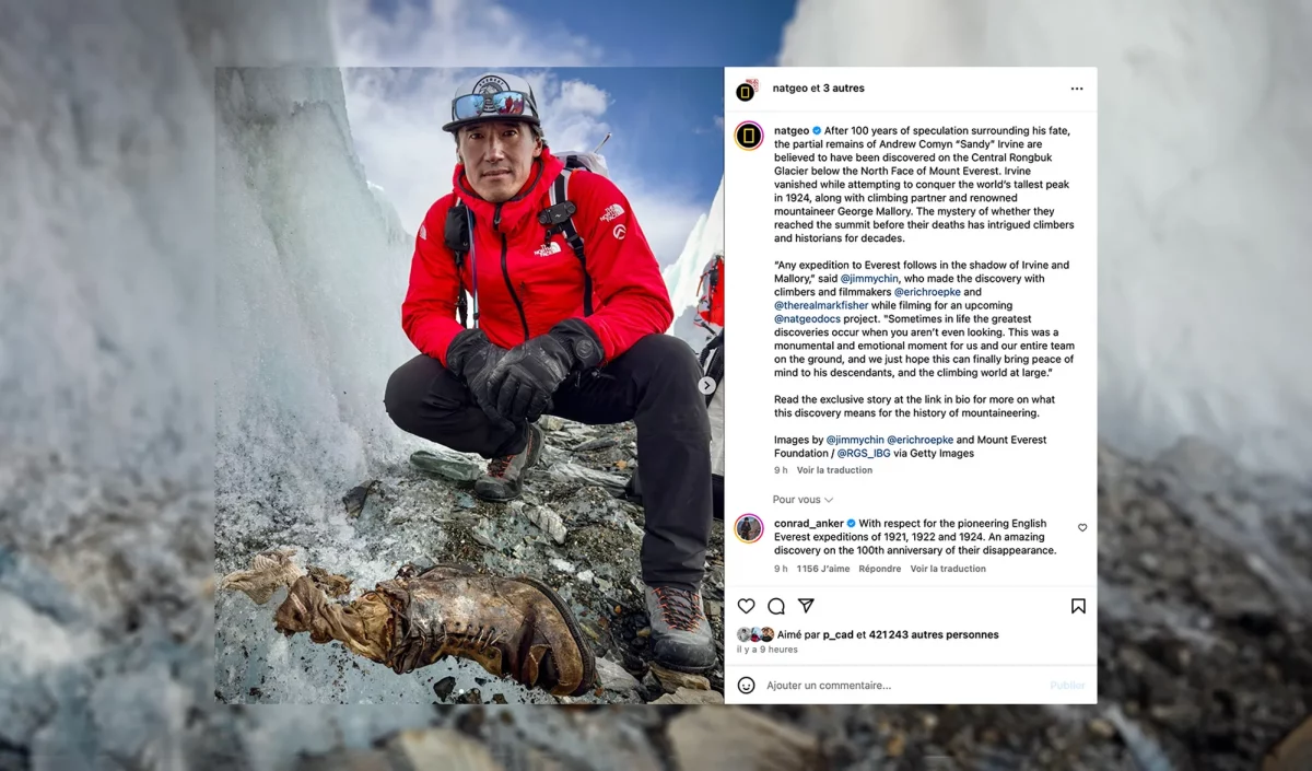 Post instagram Chaussure Irvine Everest Jimmy Chin