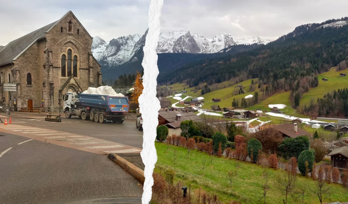 Transport de la neige par camion au Grand Bornand pour la coupe du monde de Biathlon